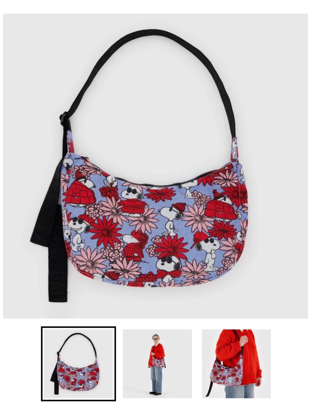 BAGGU Snoopy Floral Crossbody Bag - Red & Lavender
